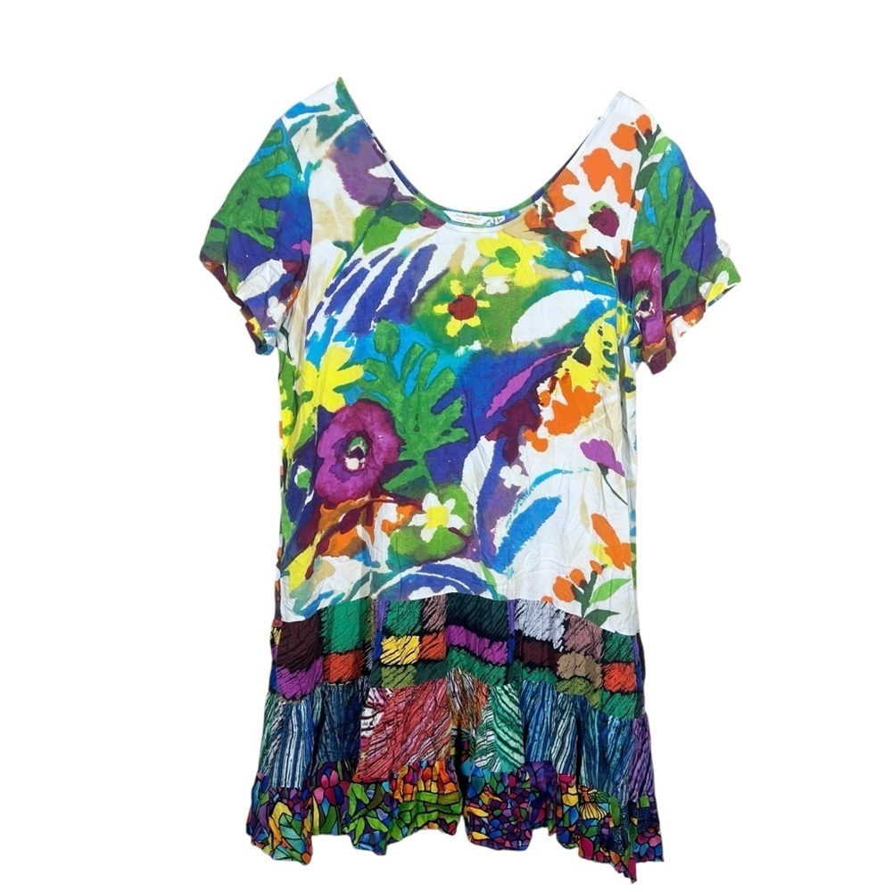Jams World Womens Hattie Dress Tiered Ruffle Hem Floral Tropical Size XL
